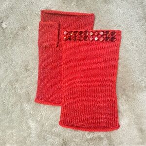 MUD PIE Red Knit Fingerless Gloves with Sequins